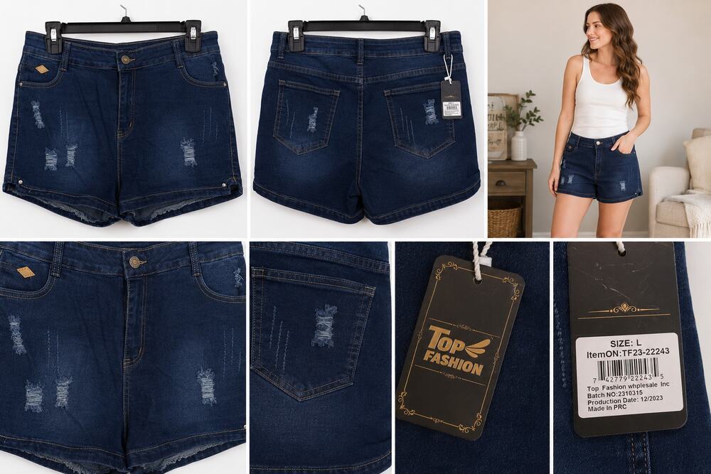 Women's Distressed Denim Shorts – Dark Wash High Rise Casual Summer Shorts